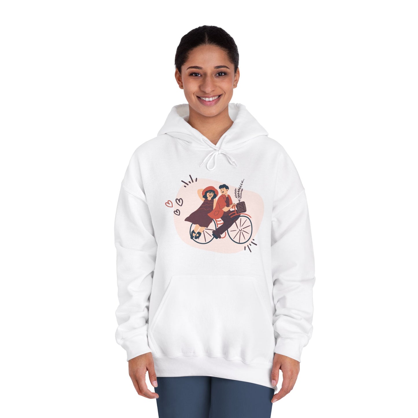 Couple on Cycle Printed Unisex DryBlend® Hooded Sweatshirt for Valentine