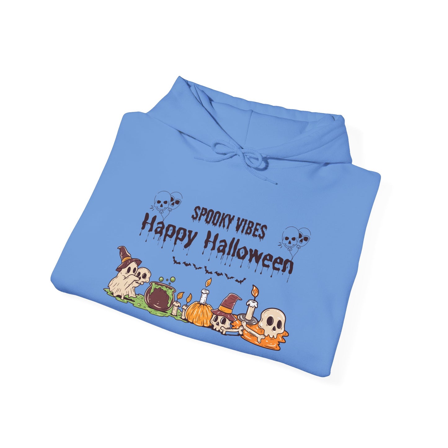 Spooky Vibes” Halloween Hoodie – Ghosts, Cauldrons & Cozy Curses