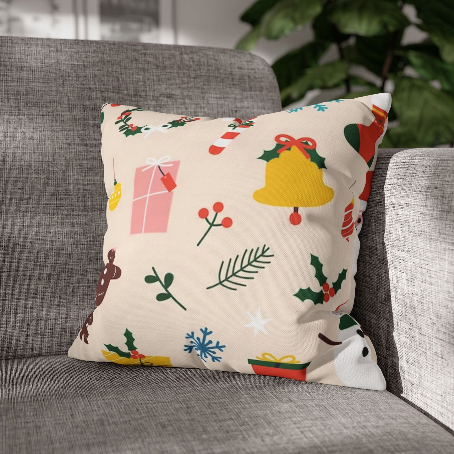 Christmas Spun Polyester Pillowcase – Festive Double-Sided Cushion Cover