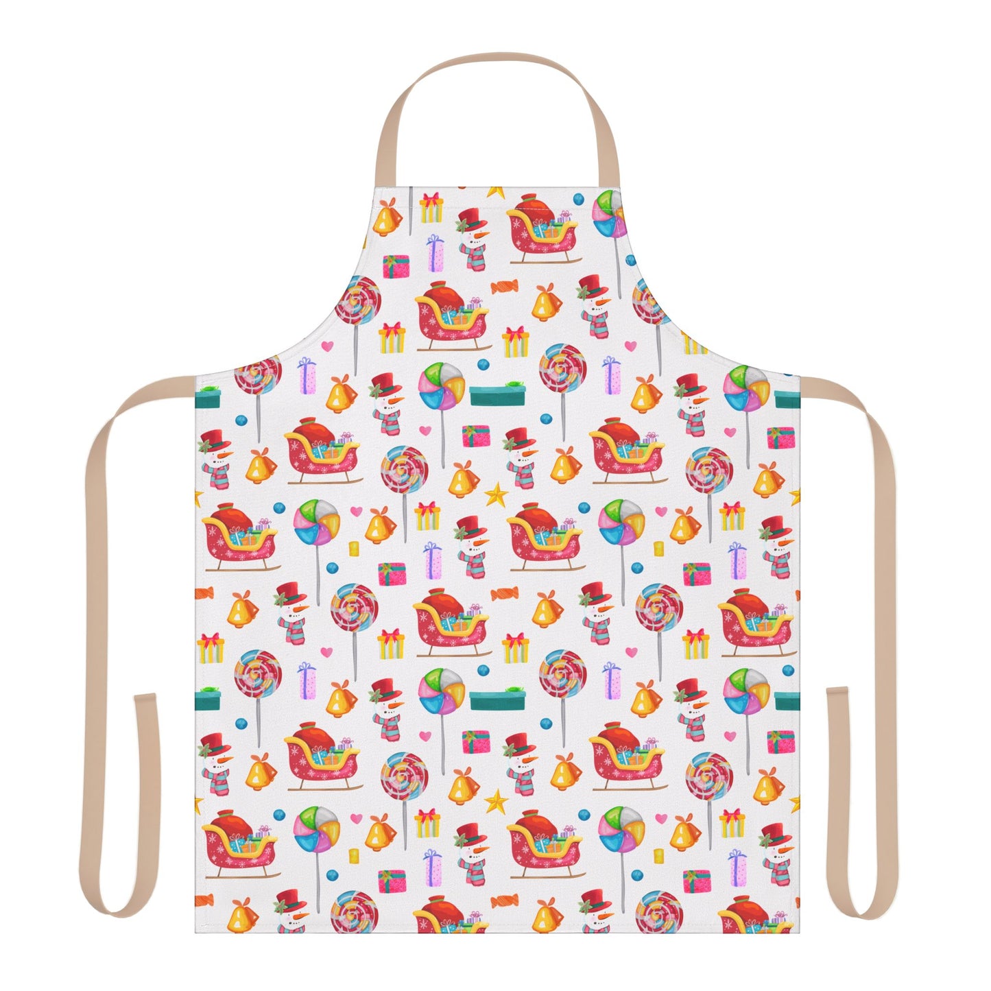 Whimsical Christmas Apron with Candy Swirls, Sleighs, and Festive Designs