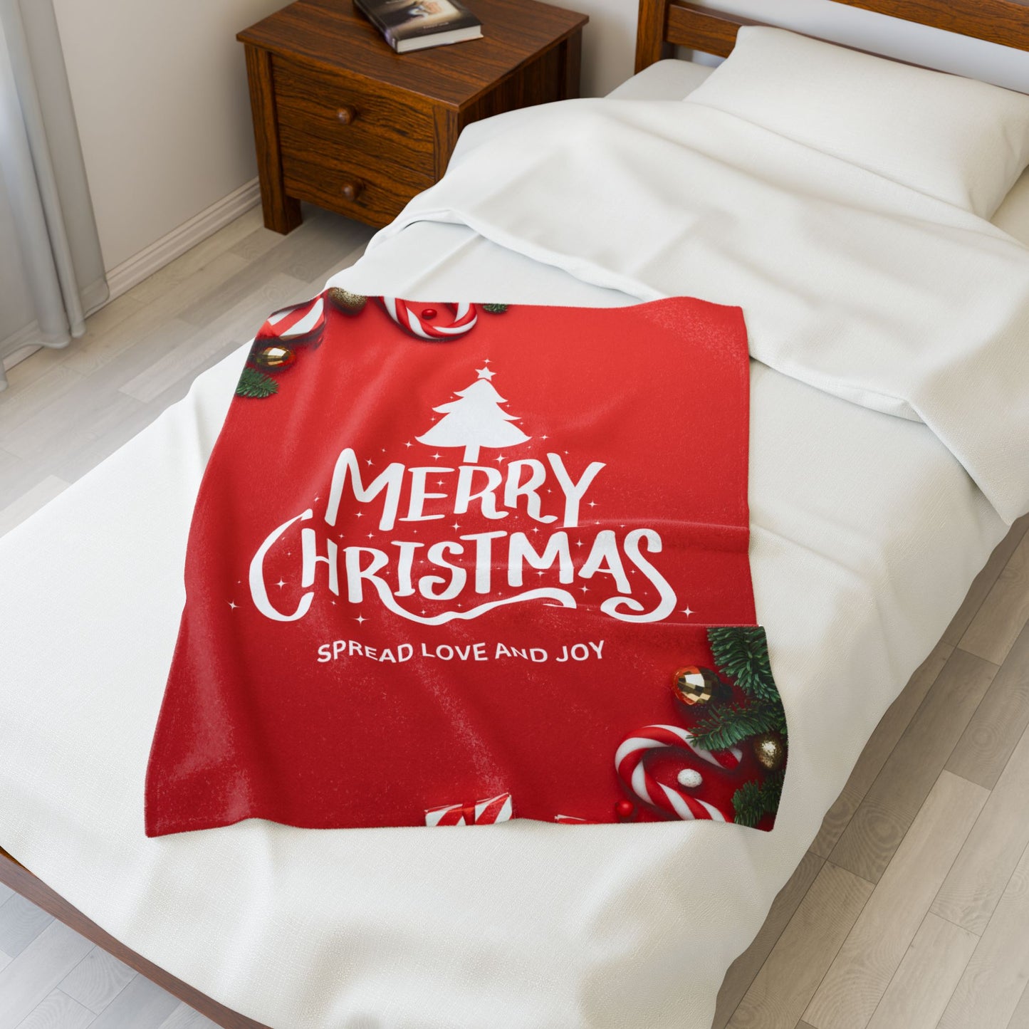 Merry Christmas with Spread Love and Joy Printed Velveteen Plsuh Blanket