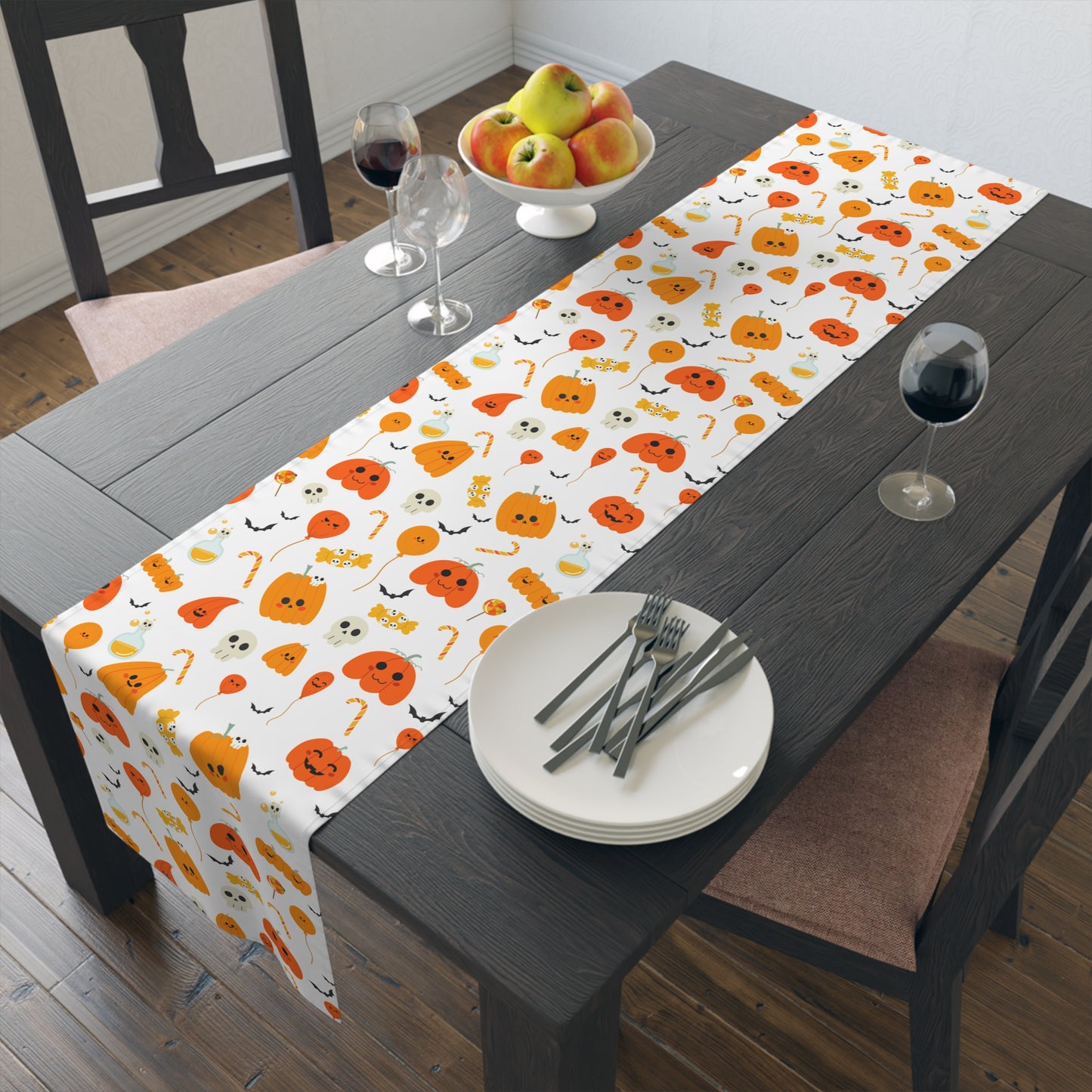 Halloween Party Table Runner – Playful Pumpkins & Potion Dining Decor