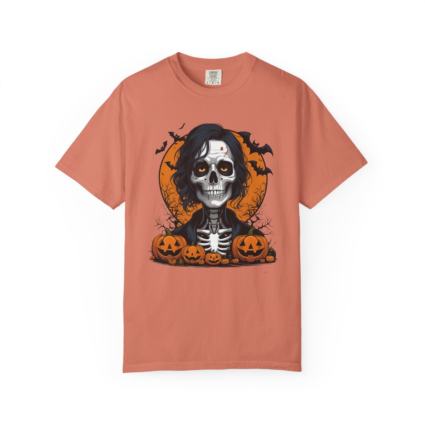 Haunted Skeleton Boy Halloween T-Shirt – Gothic Pumpkin Patch Graphic Tee, Spooky Undead Horror Shirt for Men & Women