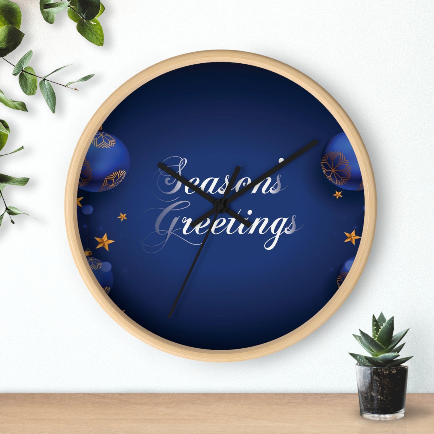 Season's Greetings Wall Clock, Dark Blue