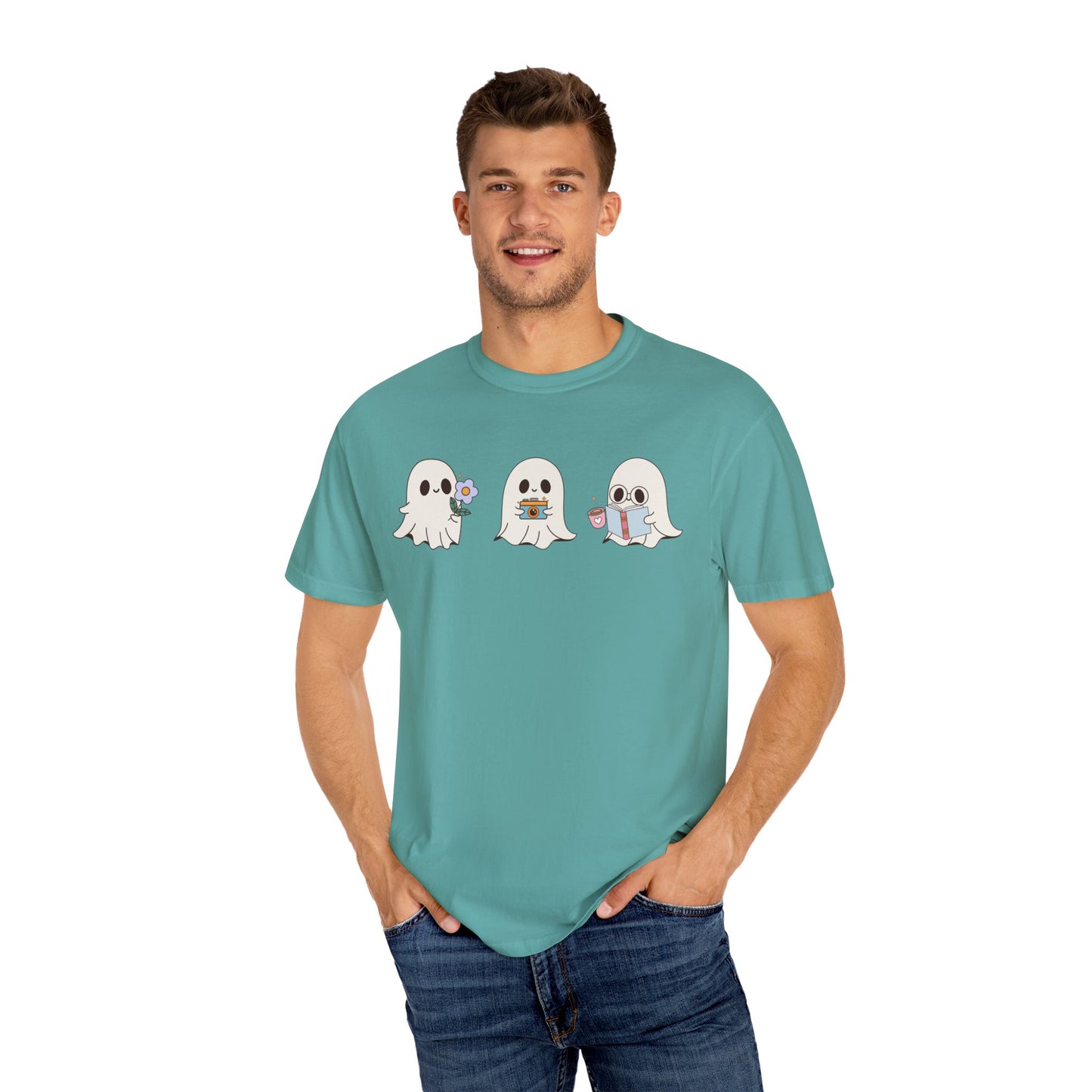 Cute Ghost Trio Halloween T-Shirt – Spooky Season Graphic Tee