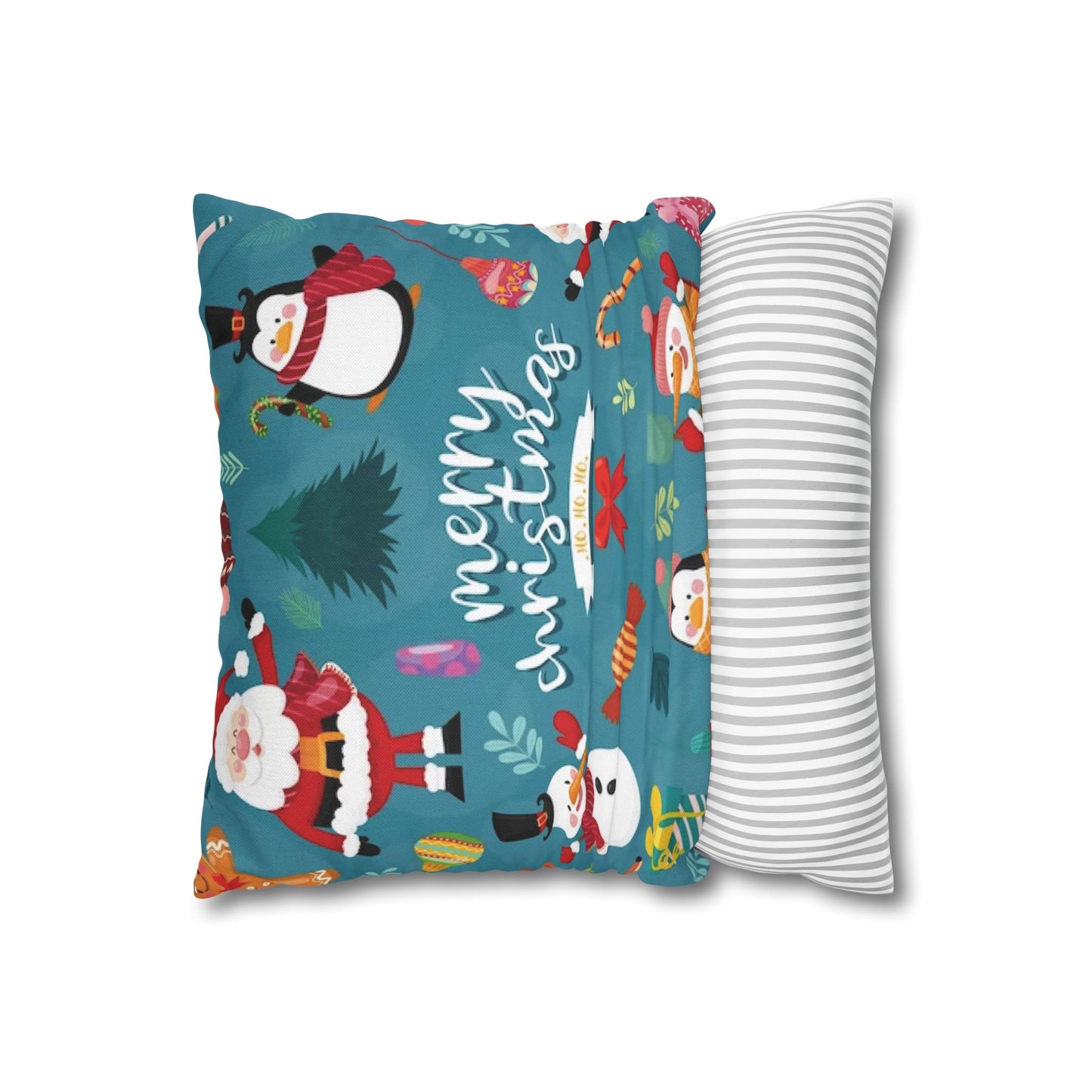 Christmas Spun Polyester Square Pillowcase – Double-Sided Festive Cover