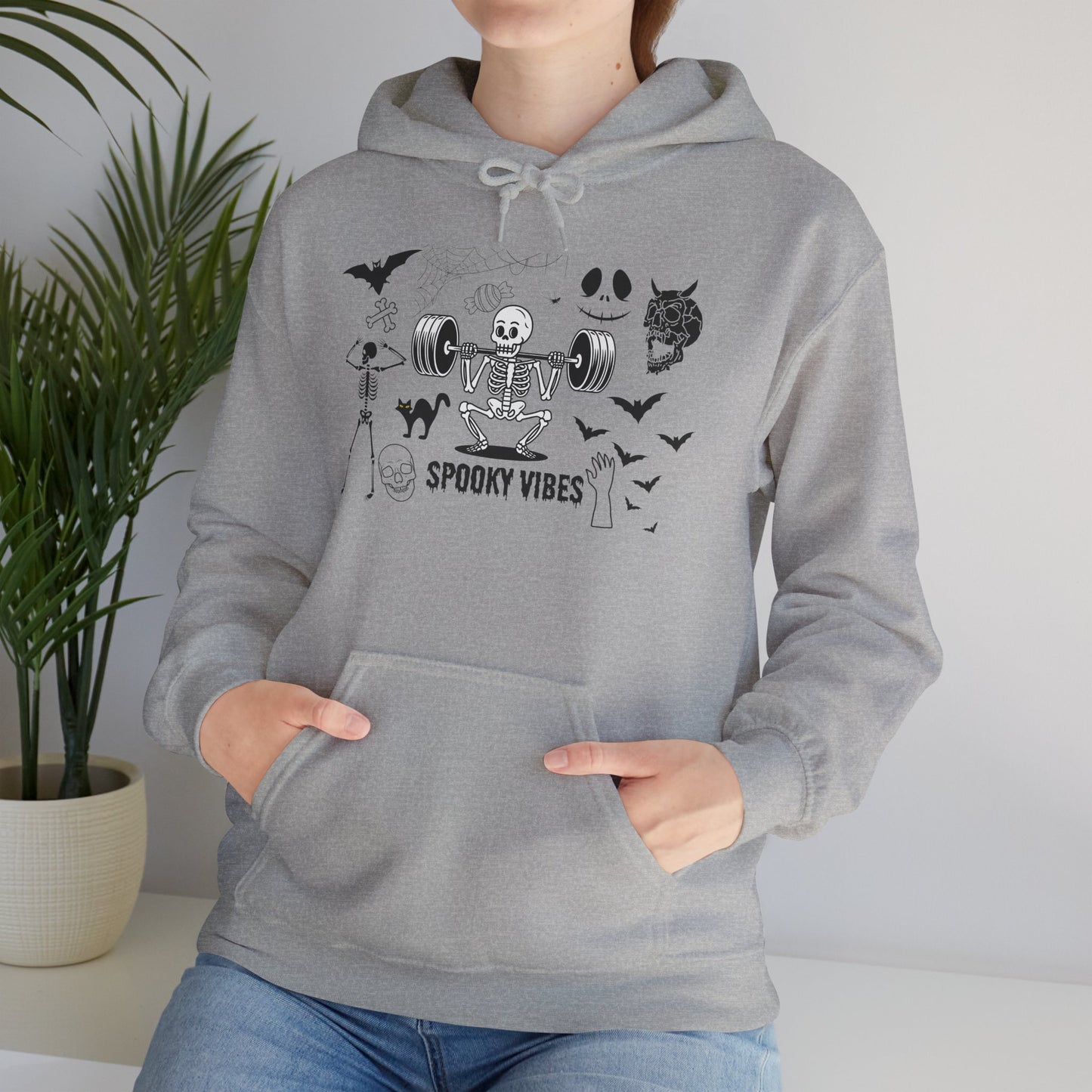 Spooky Vibes Skeleton Hoodie – Fun Halloween Gym-Themed Sweatshirt