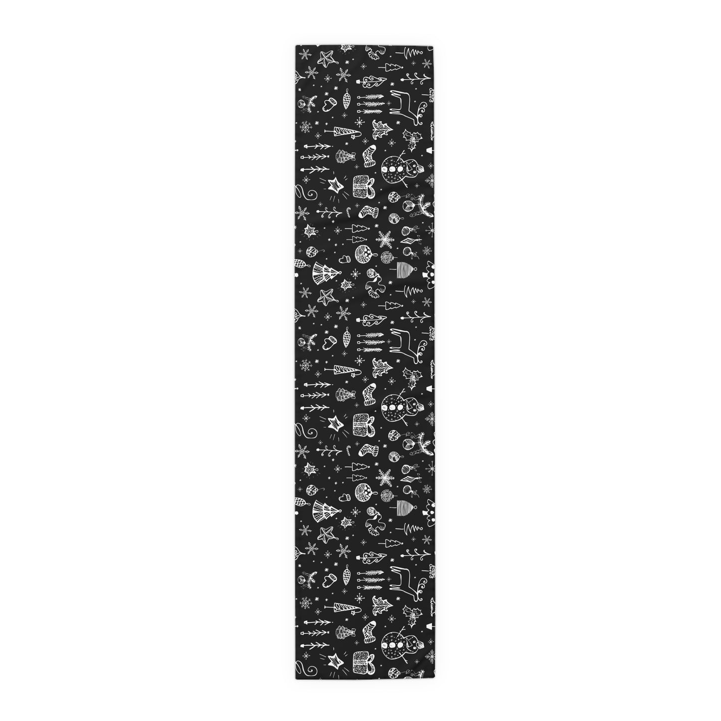 Christmas Table Runner – Black & White Christmas Icons – Holiday Dining Decor & Winter Gift