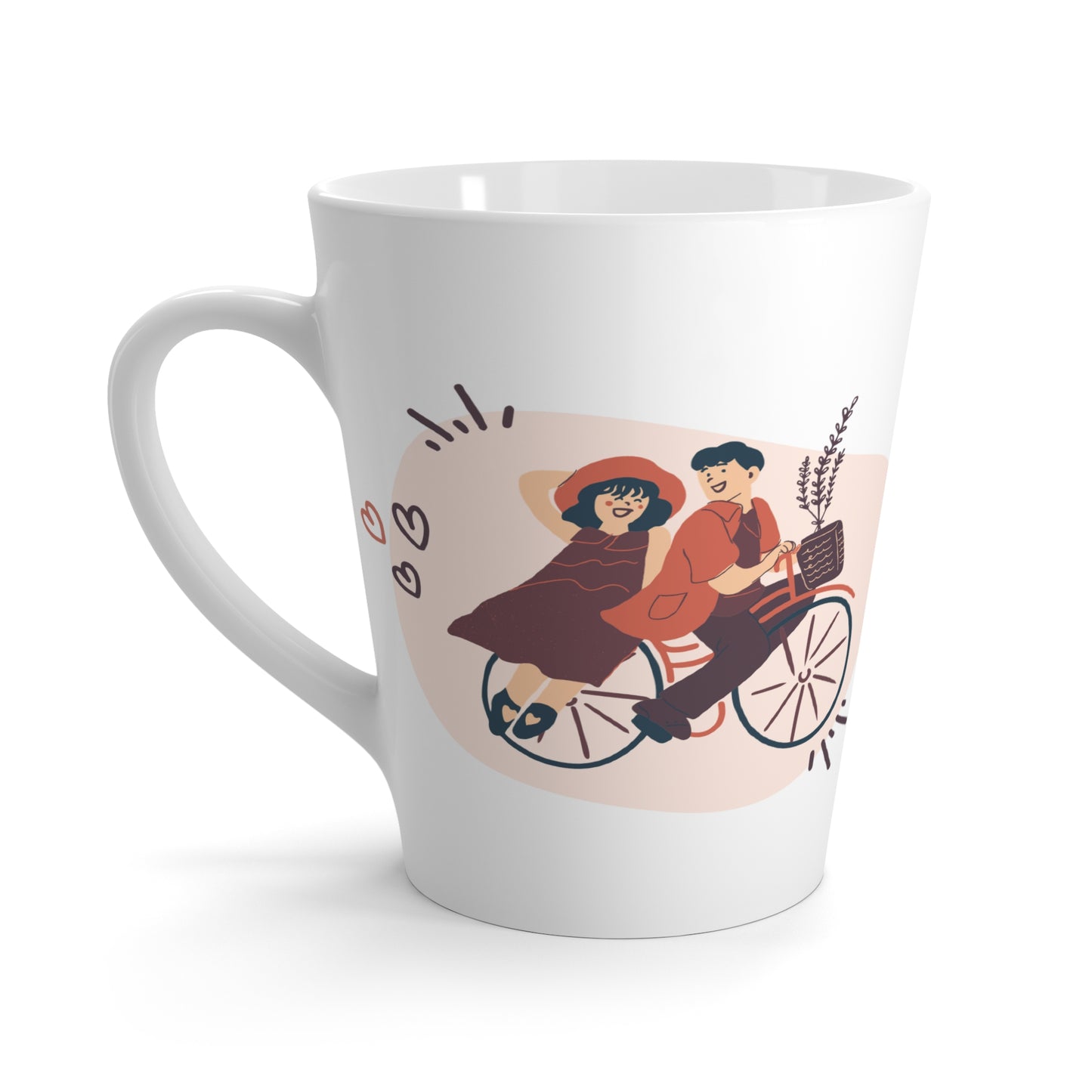 Romantic Ceramic Latte Mug with Heart Illustration, 12oz