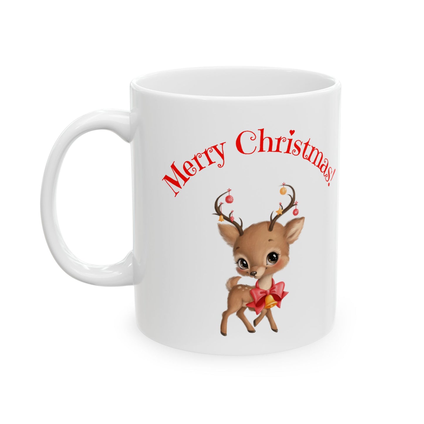 Spread Holiday Cheer with a Merry Christmas Wishes Deer Mug (11 & 15oz)