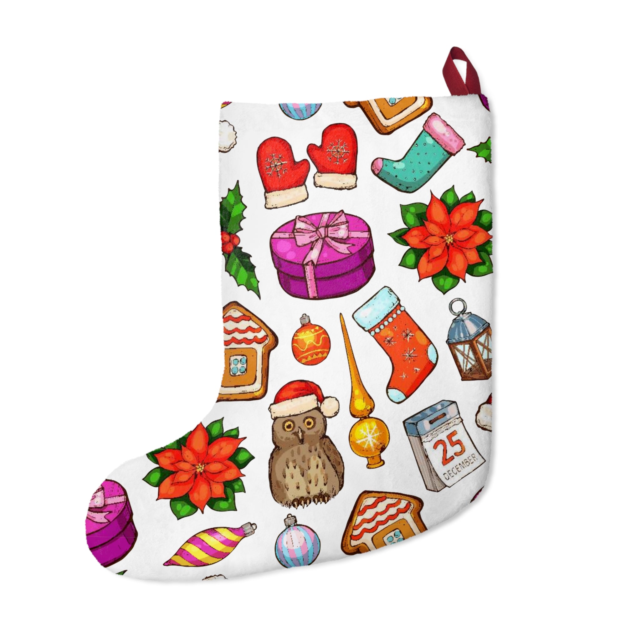 Christmas Stocking – Festive Collage with Santa Hats, Gifts & Whimsical Owl