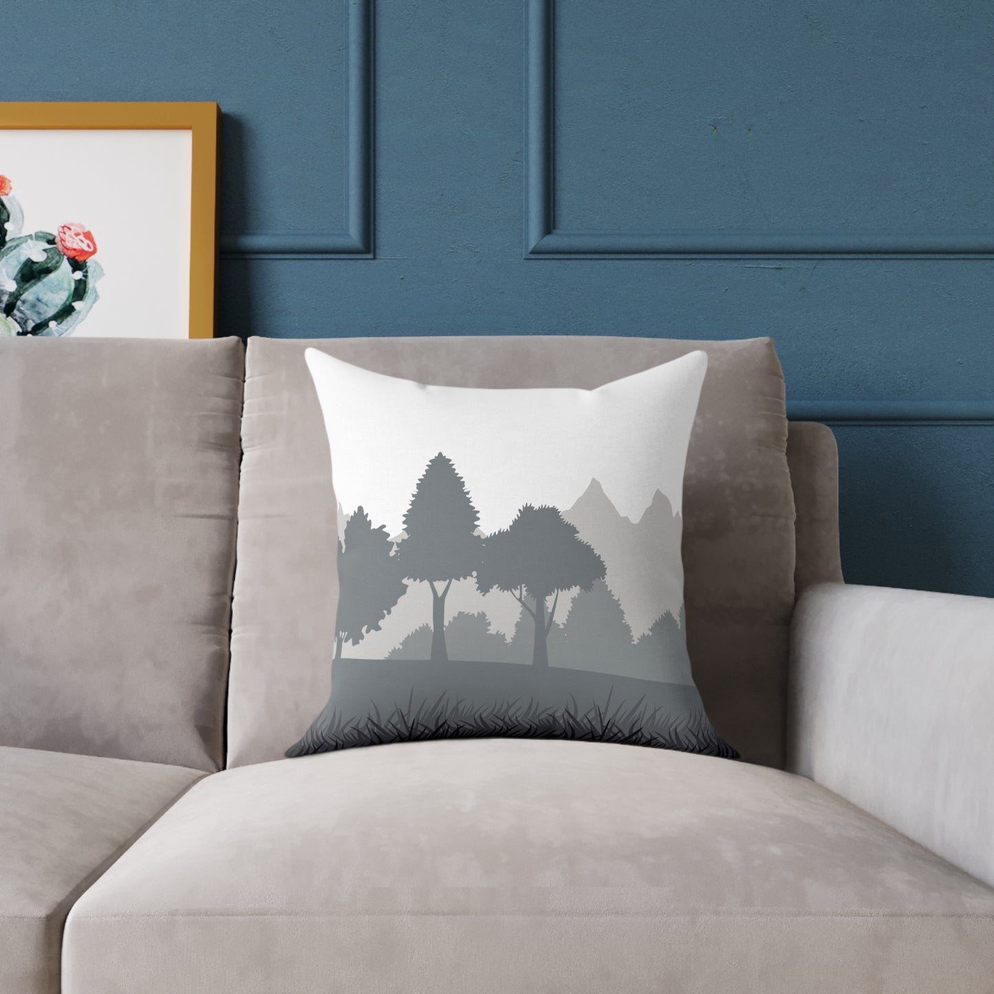 Gray Landscape Throw Pillow – Minimalist Nature Cushion