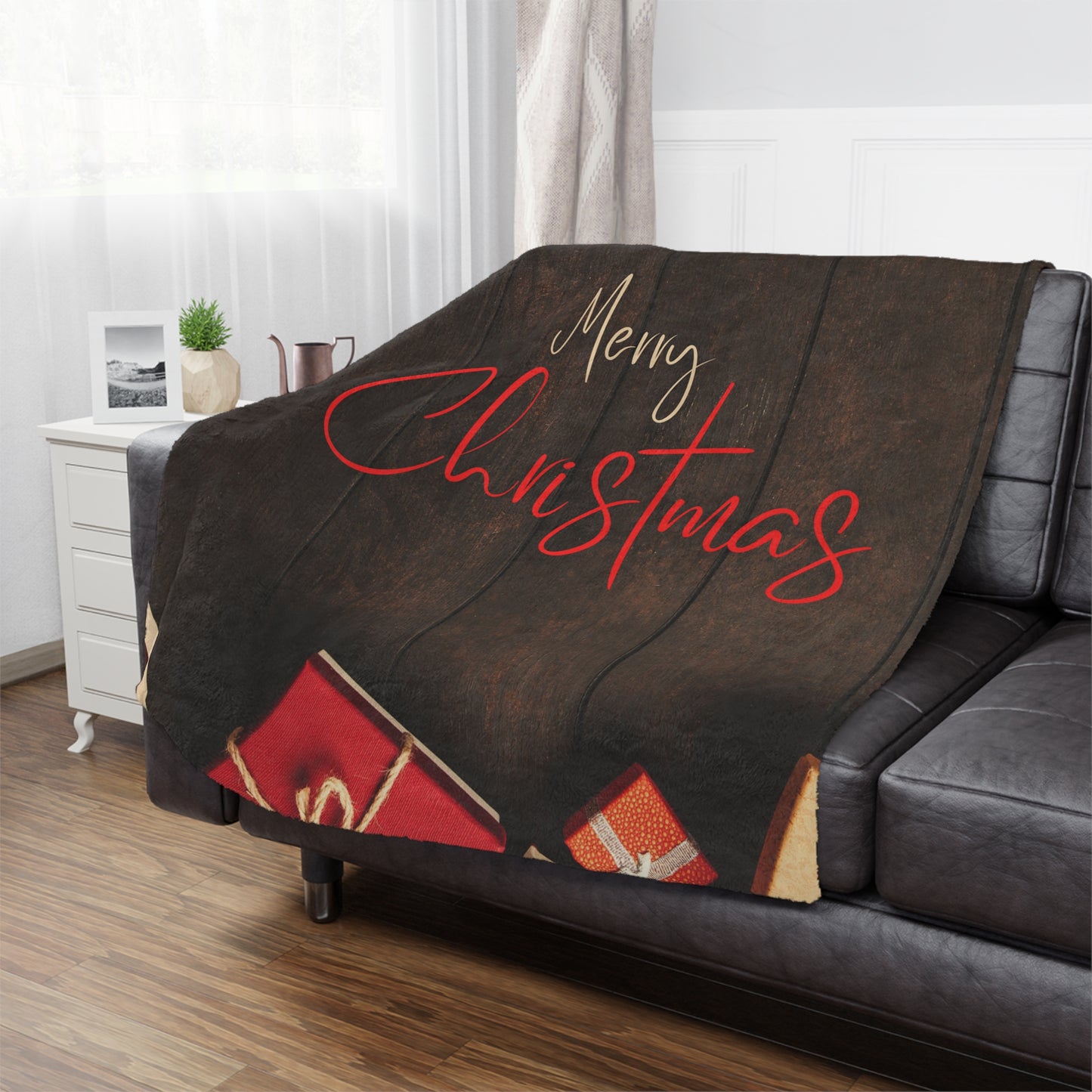 Merry Christmas Printed Minky Blanket, Coffee