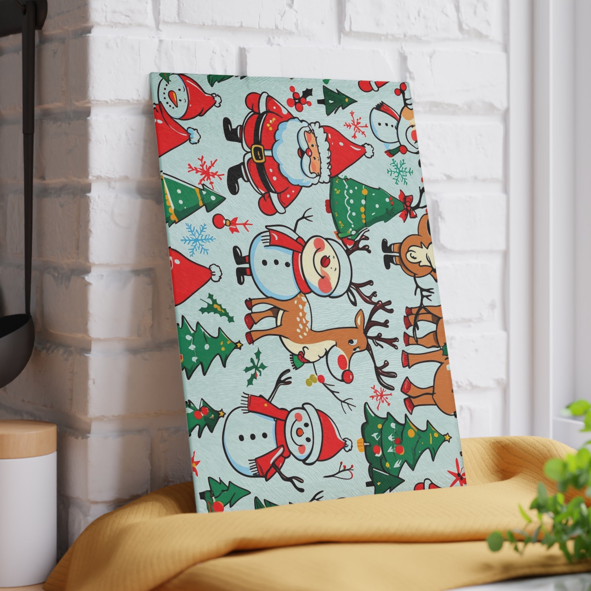 Christmas Cutting Board with Santa, Snowman, and Reindeer Design