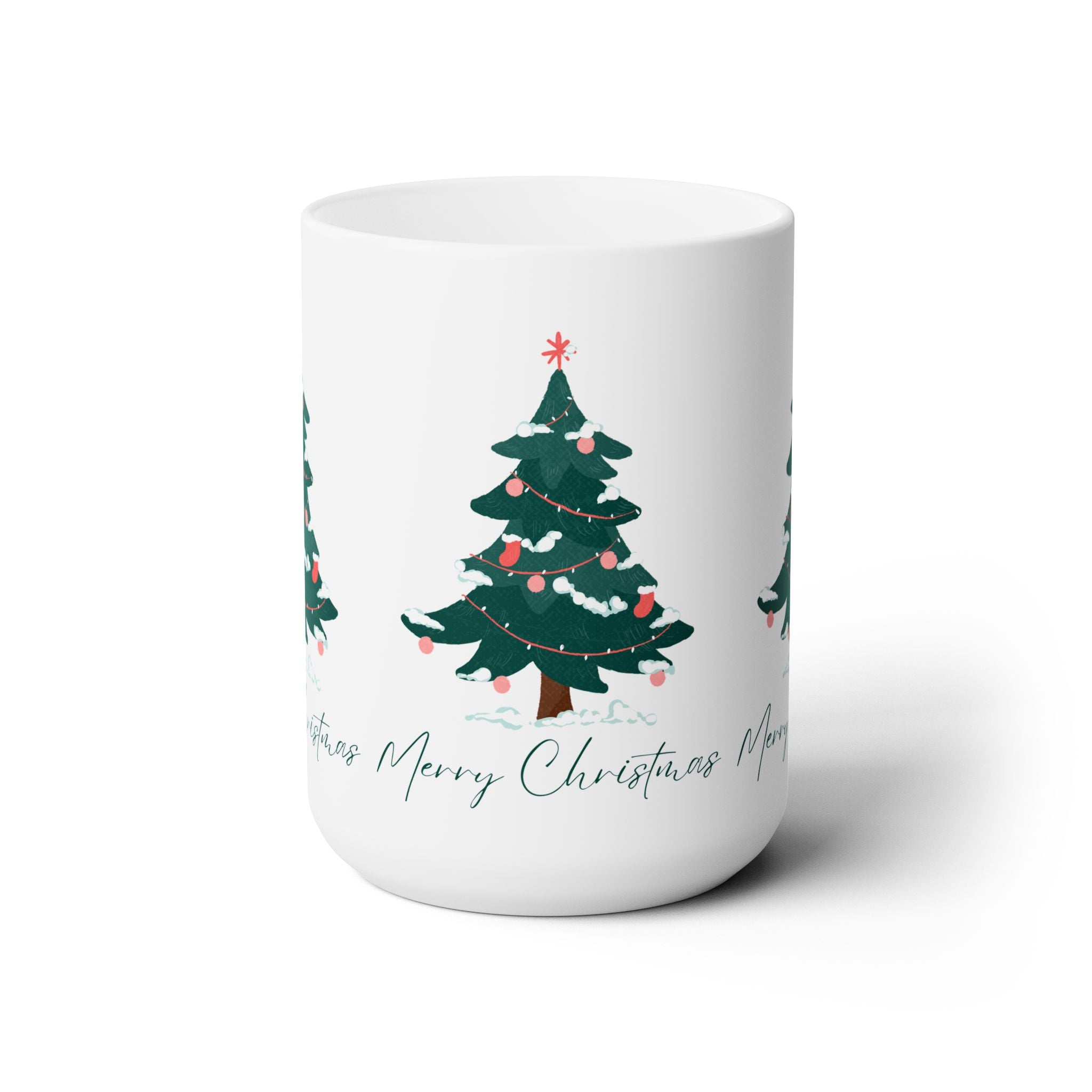 15oz Ceramic Mug – Merry Christmas Tree Design – Gift for Holiday Coffee Lovers, Seasonal Promotions