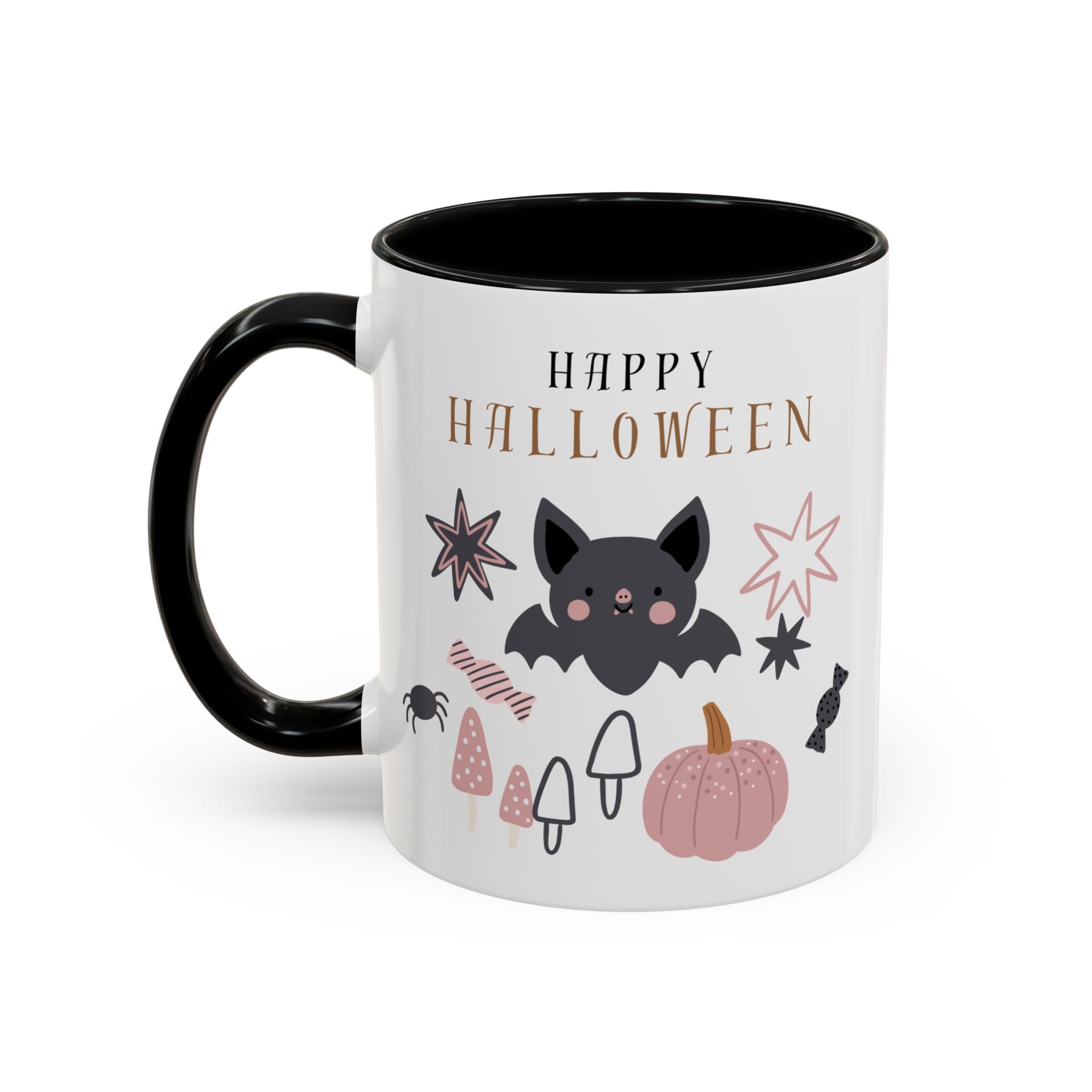 Halloween Ceramic Mug, Festive Pumpkin and Bat Coffee Cup