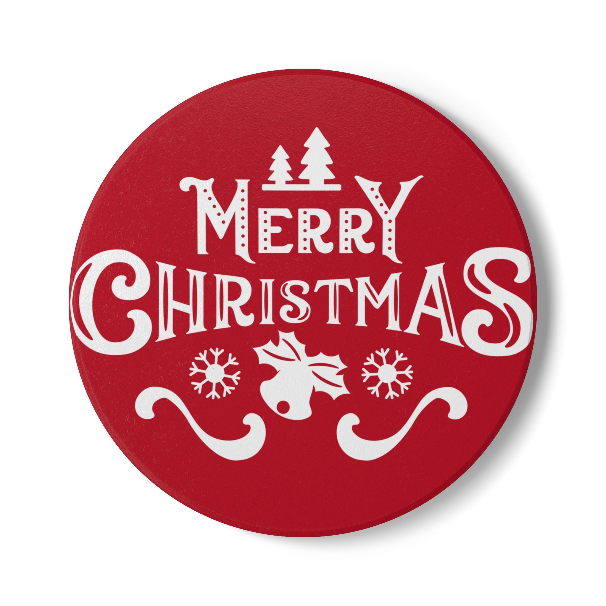 Cheerful Christmas Ceramic Coaster with Pine Tree and Snowflake Design