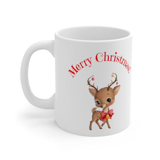 Spread Holiday Cheer with a Merry Christmas Wishes Deer Mug (11 & 15oz)