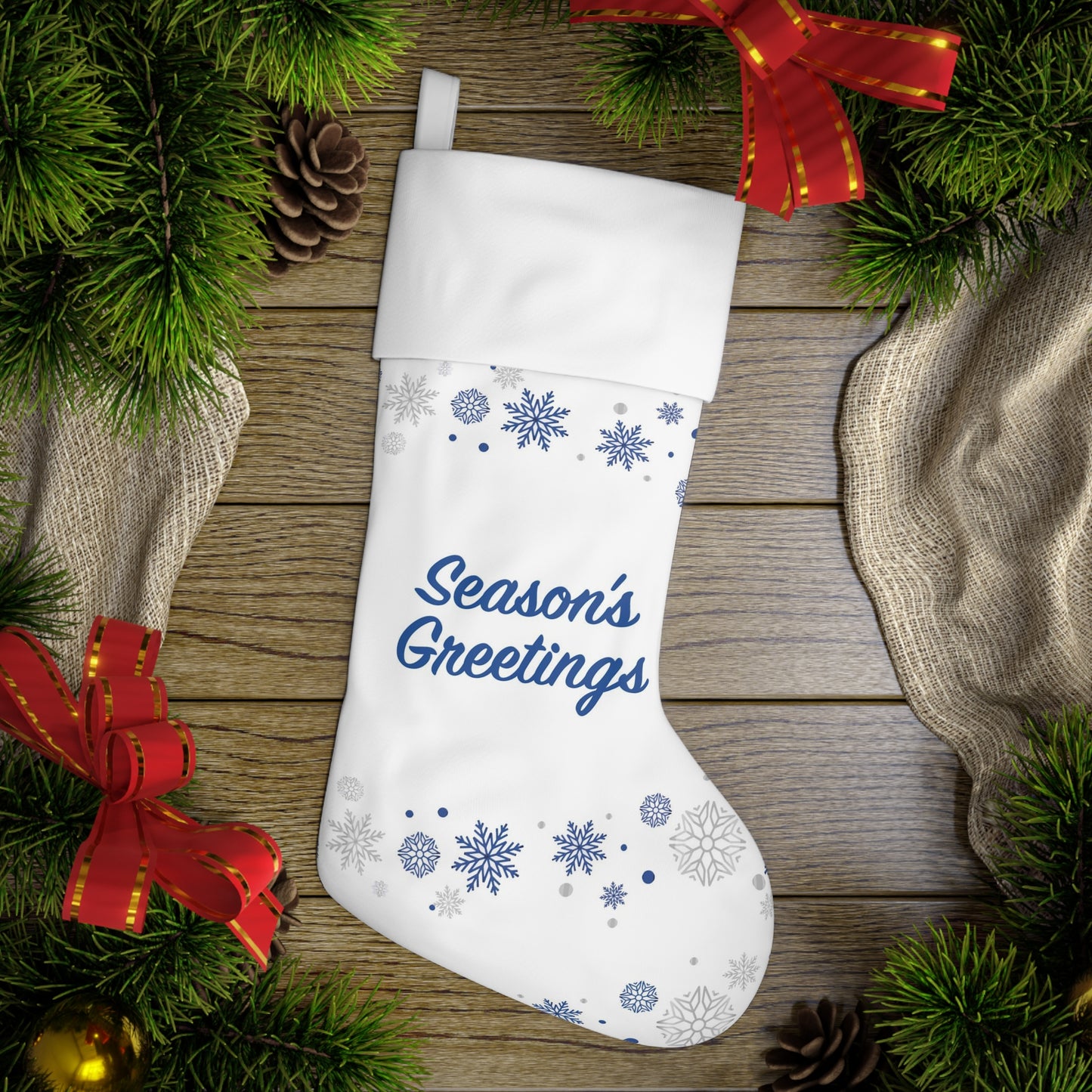 Holiday Stocking, Season's Greetings Christmas Stockings, White