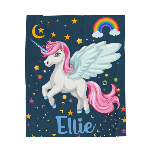 Personalized Unicorn Blanket for Kids – Soft Velveteen Throw with Vibrant Colors – Magical Gift for Girls Who Love Unicorns