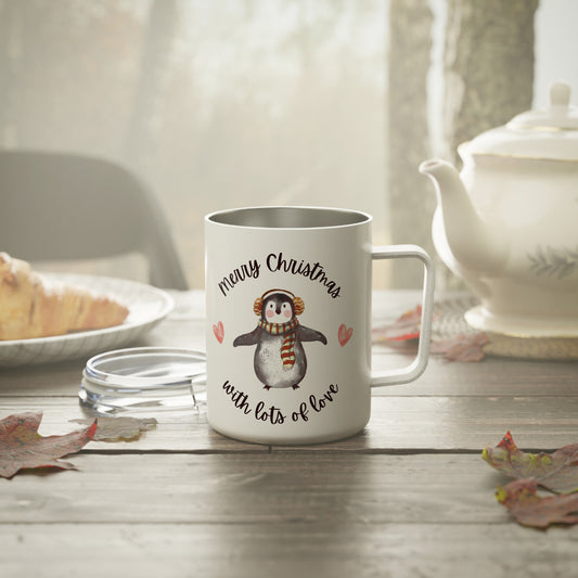 10oz Stainless Steel Travel Mug with White Detailing & Clear Lid, Spill-Proof Adventure Cup & Last-Minute Gift Idea