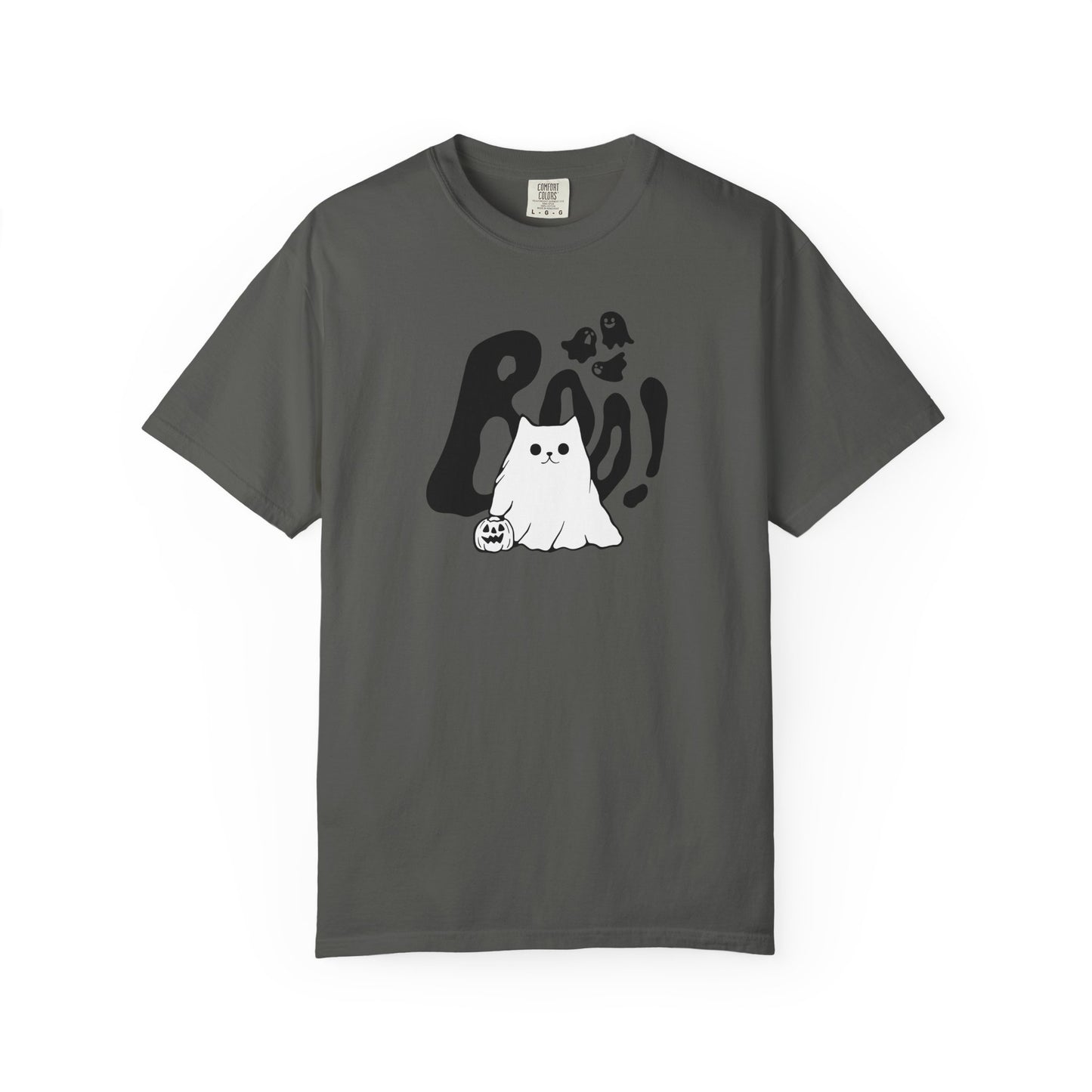 BOO Ghost Cat T-shirt– Pumpkin Purrfection for Halloween