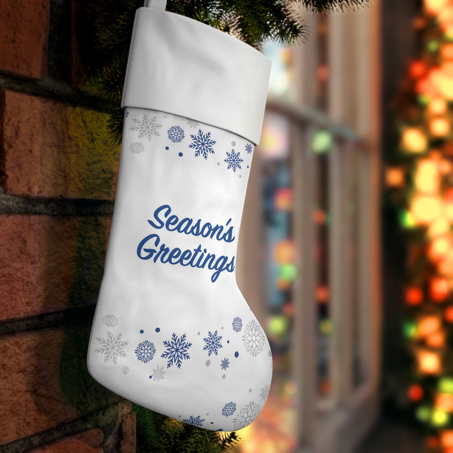 Holiday Stocking, Season's Greetings Christmas Stockings, White