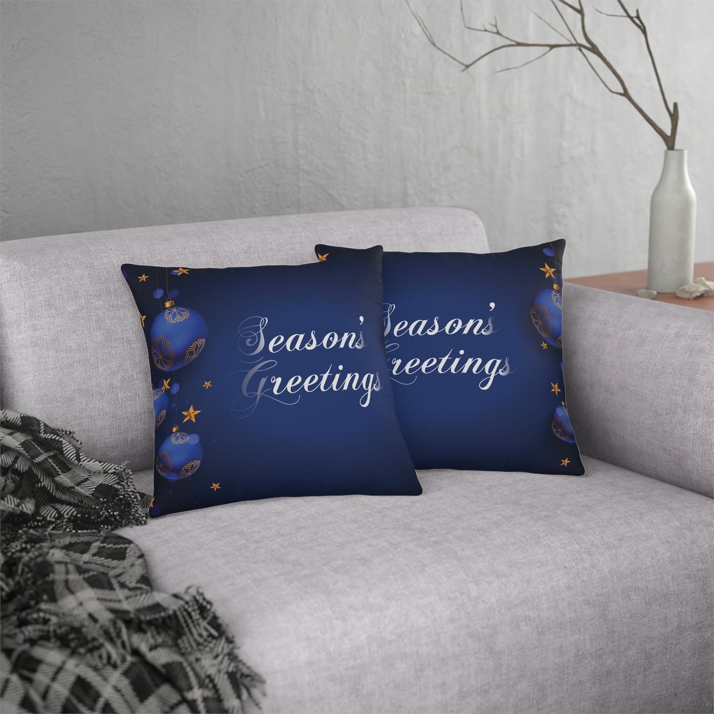 Season's Greetings Waterproof Pillows, Blue