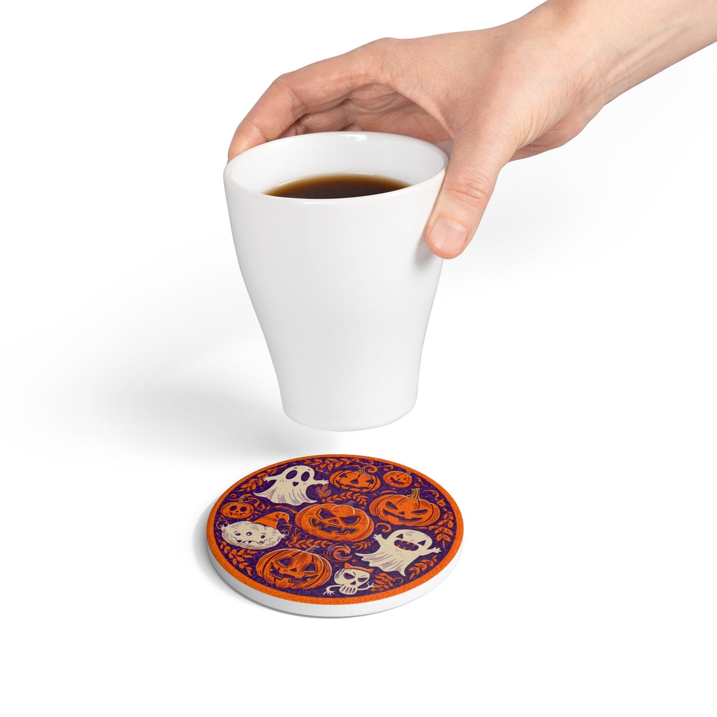 Playful Halloween Ceramic Coaster with Festive Design