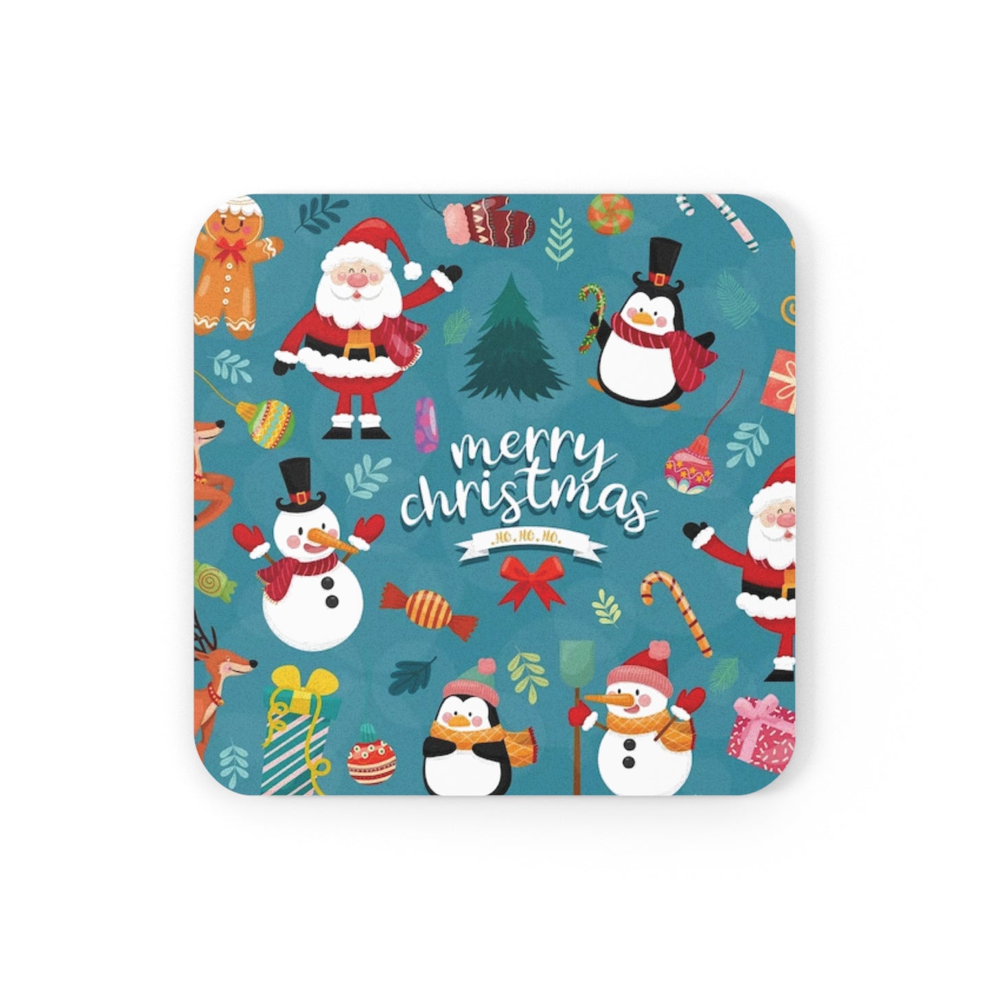 Christmas Cork Back Coaster – Holiday Drink Coaster with Glossy Top