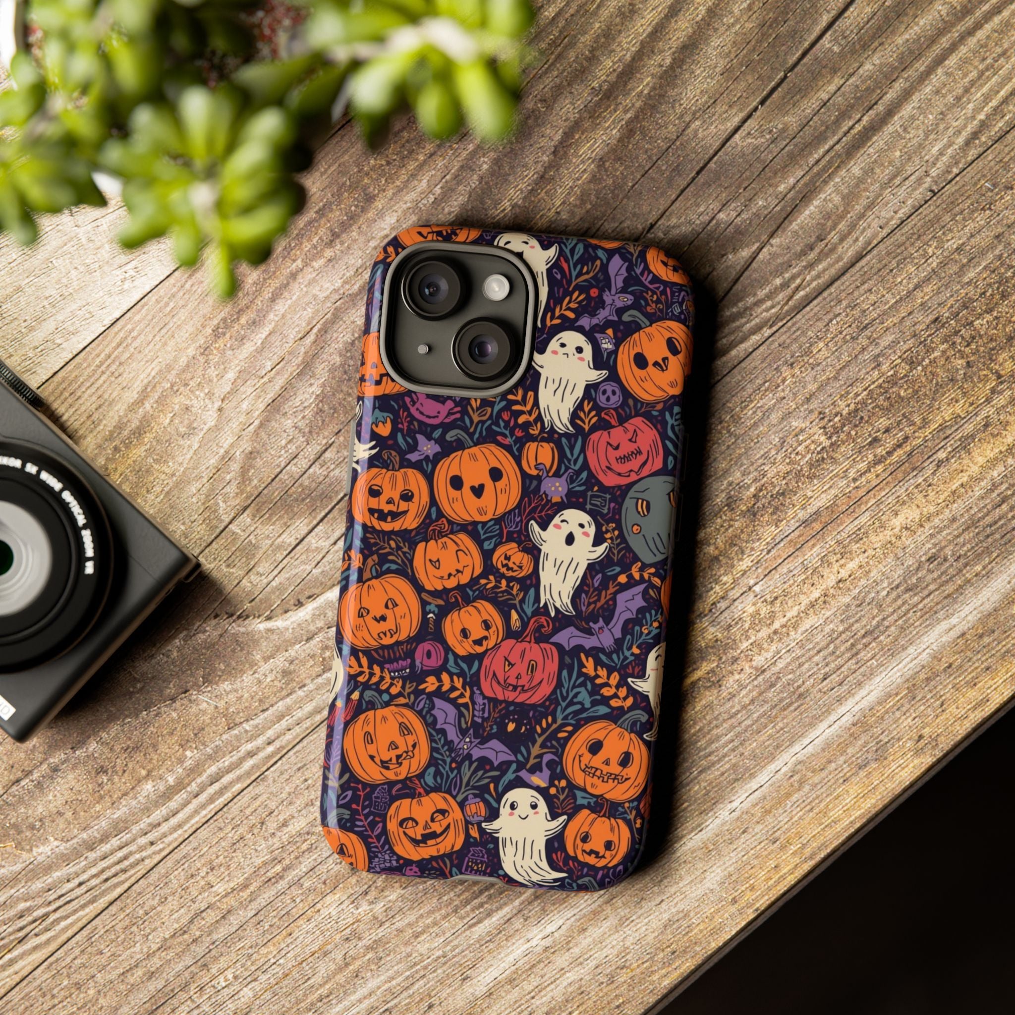 Halloween Phone Case with Pumpkins, Ghosts, and Bats