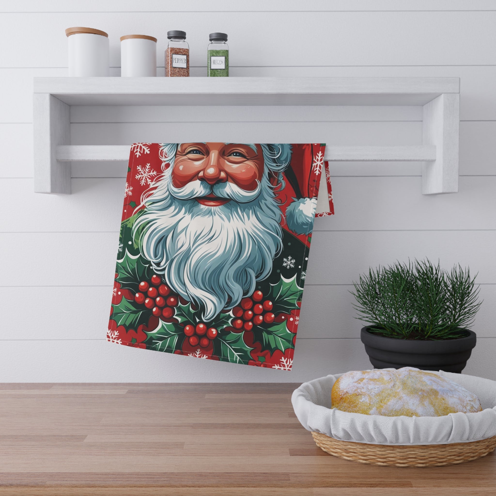 Festive Christmas Tea Towel with Santa Claus Design