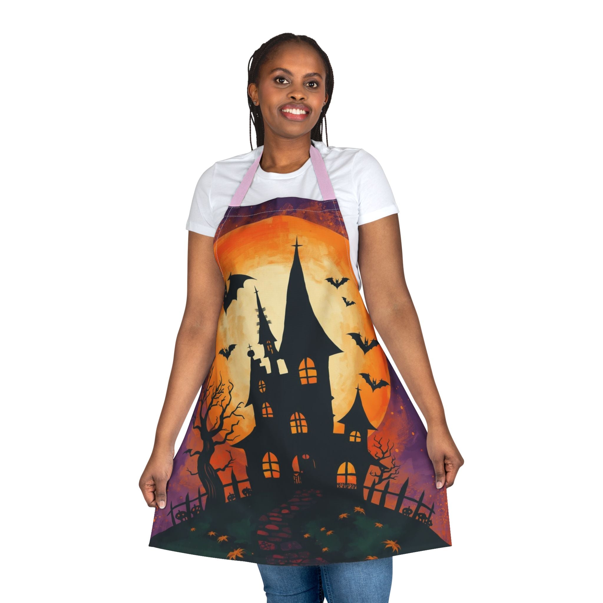 Halloween Apron – Haunted House Festive Apron for Cooking, Baking, and Halloween Parties