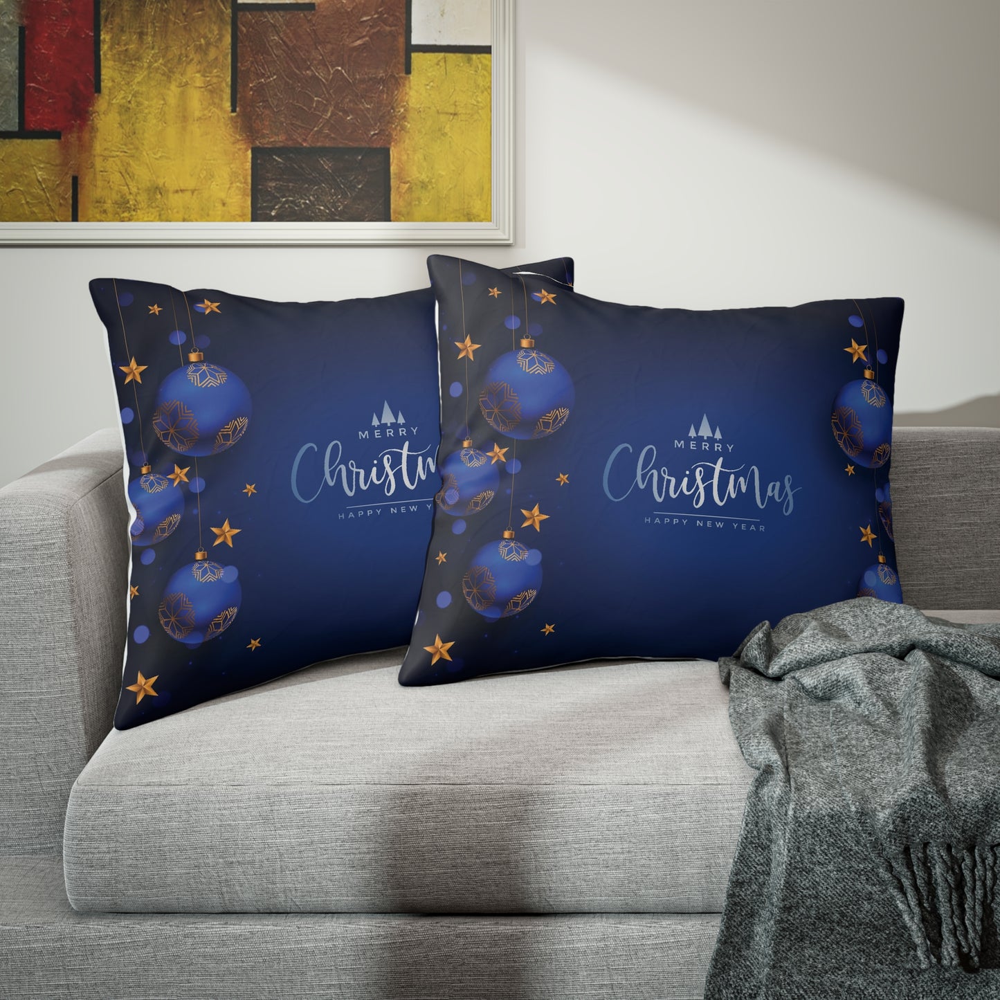 Dark Blue Christmas Pillow Sham