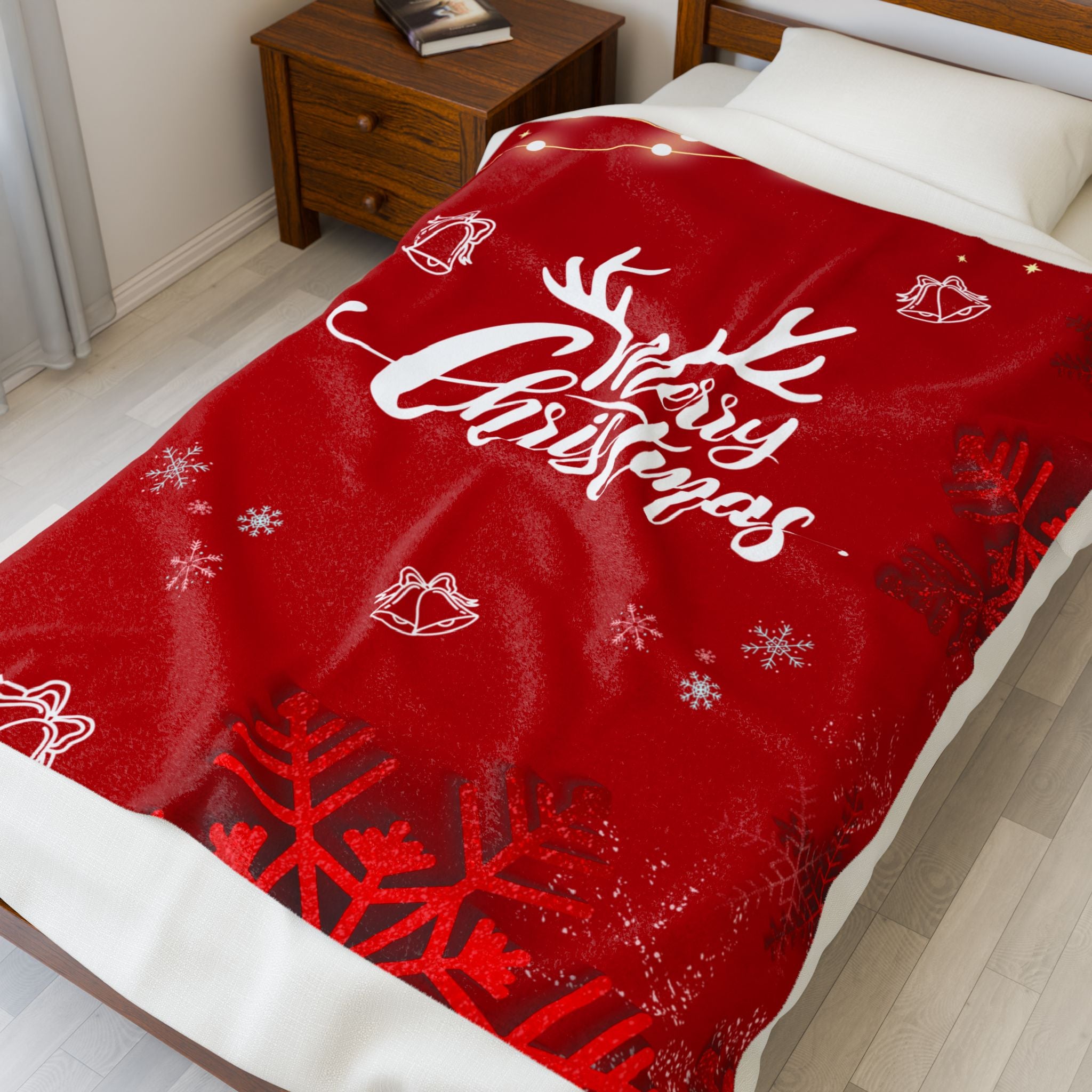 Merry Christmas in Red Printed Velveteen Plush Blanket