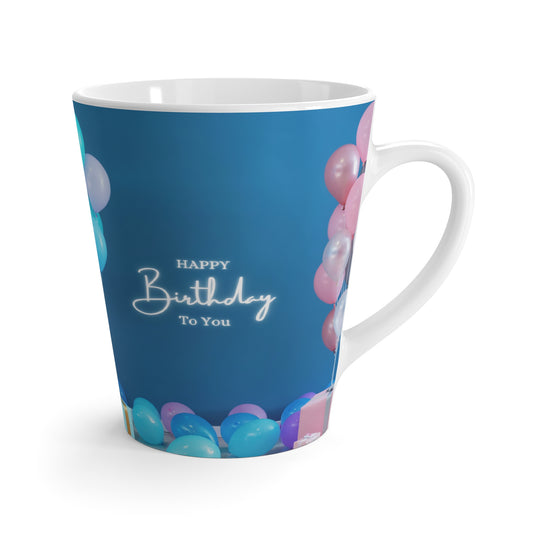 Happy Birthday Ceramic Mug – Blue Balloon Design Coffee Cup, Festive Gift for Special Celebrations