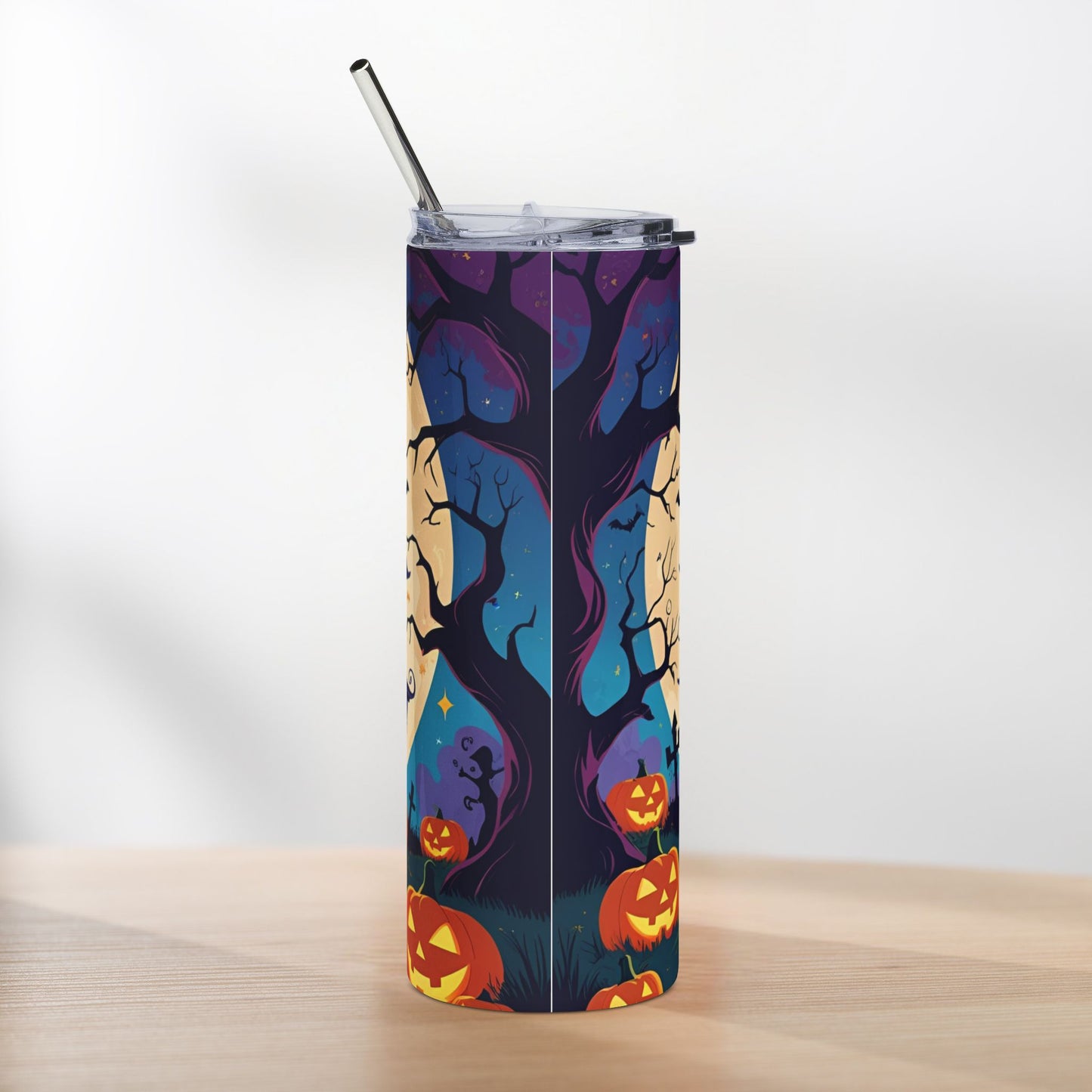 Haunted House Halloween Tumbler – Moonlit Mansion & Pumpkin Parade