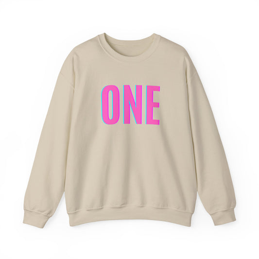 ONE Print White Unisex SweatshirtCrewneck Sweatshirt