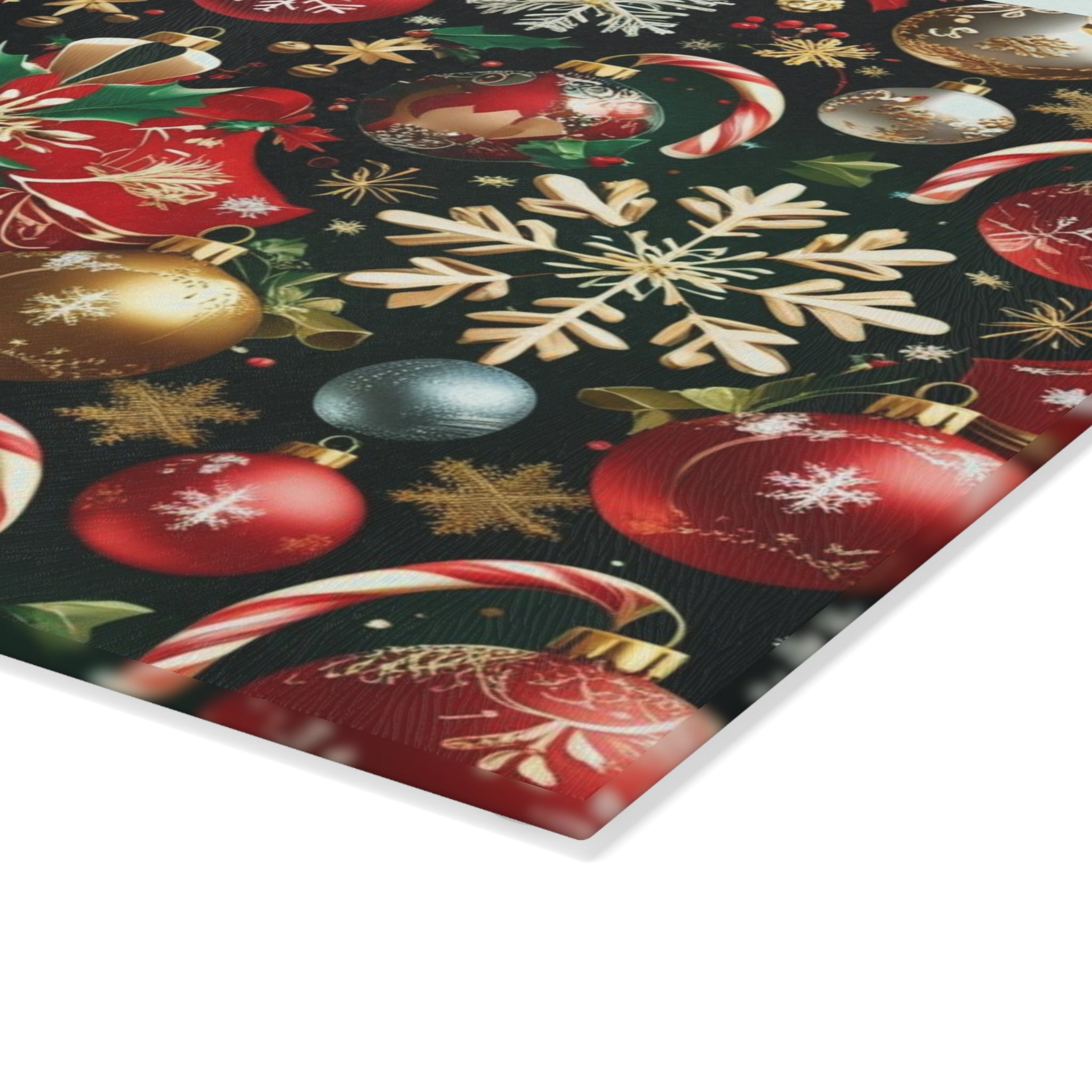 Christmas Cutting Board with Holly and Ornament Design