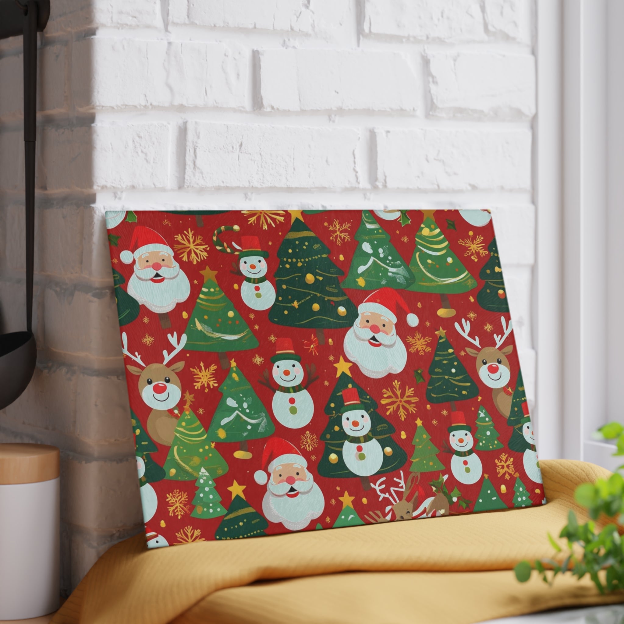Christmas Cutting Board with Santa, Snowman, and Reindeer Design