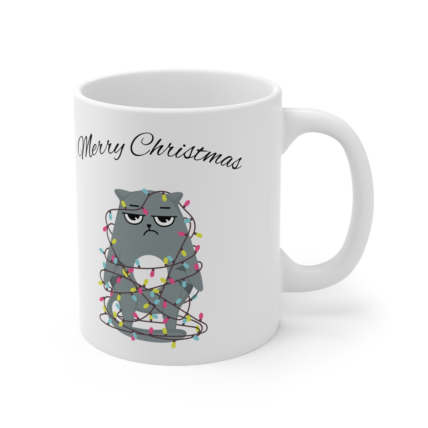 Merry Christmas with Cat Printed Ceramic Mug (11, 15oz)