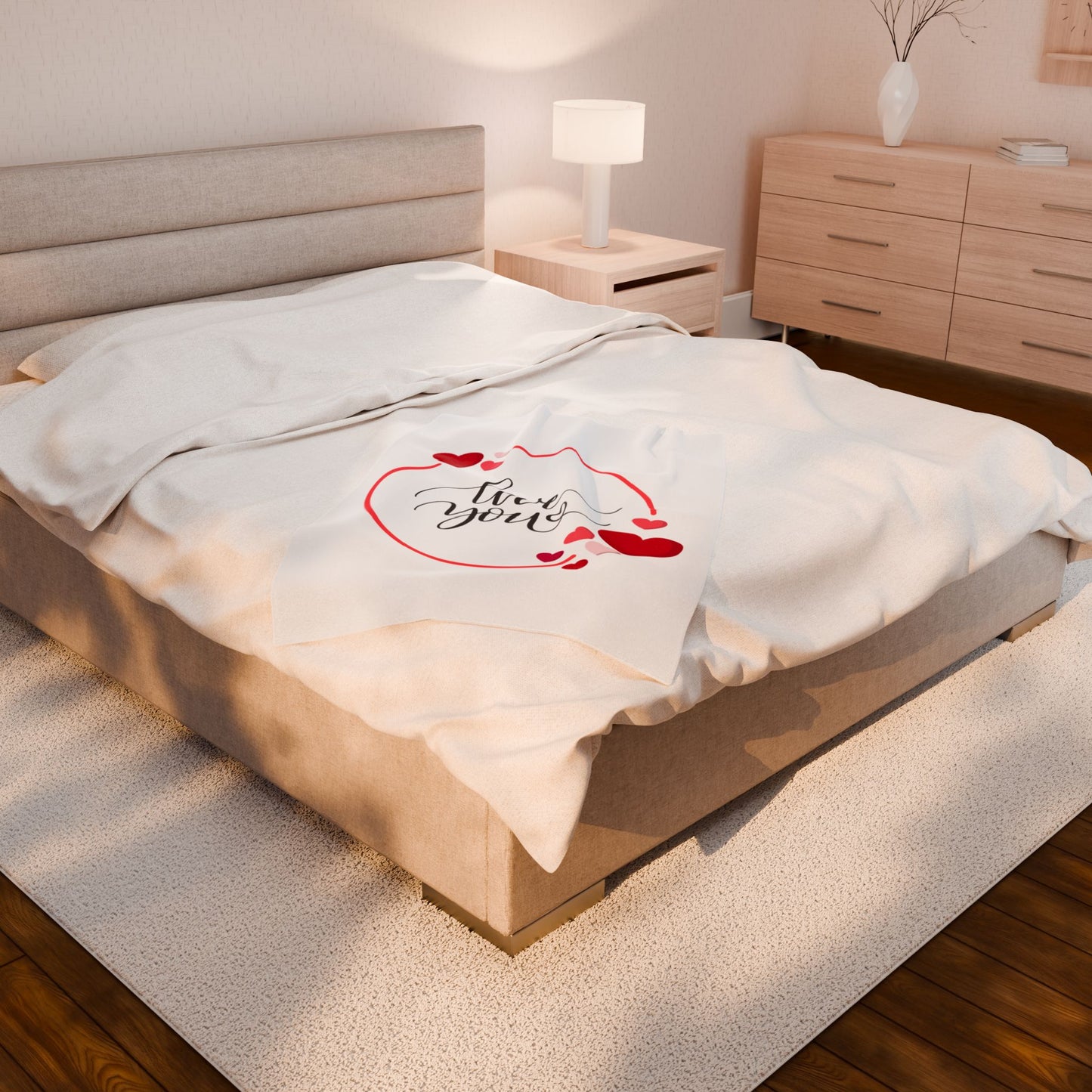 Valentine's Blanket, Heart with Love You Printed Valentine's Plush Blanket, Valentine's Gift for Her & Him