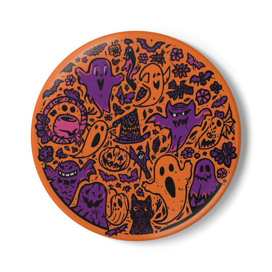 Halloween Ceramic Coaster with Pumpkins, Ghosts, Bats, and Whimsical Flowers