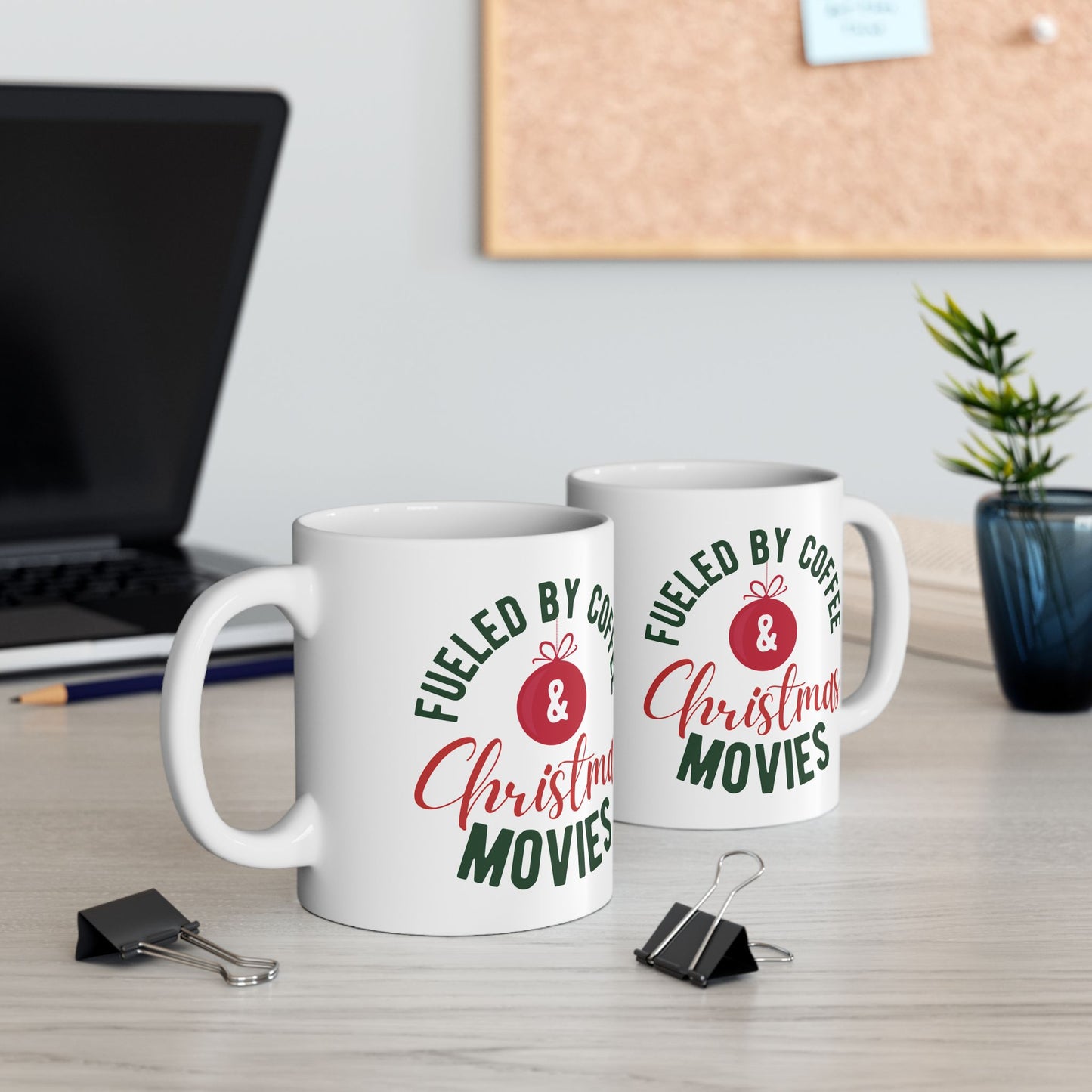 11oz Ceramic Coffee Mug with “Fueled by Coffee & Christmas Movies” Design – Holiday Gift for Cozy Sip Lovers