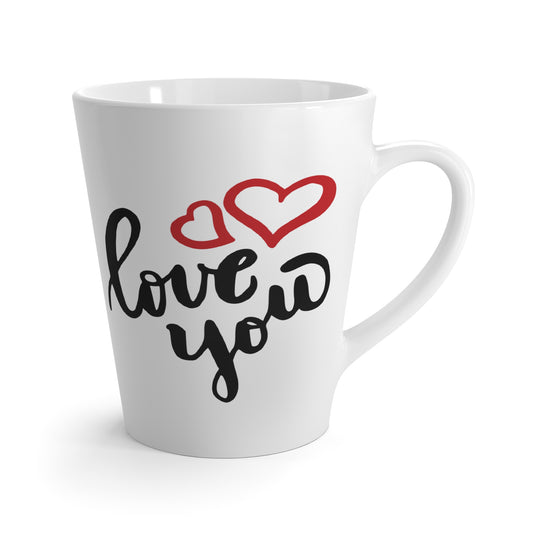 Ceramic Latte Mug – “Love You” Script with Red Heart Accents