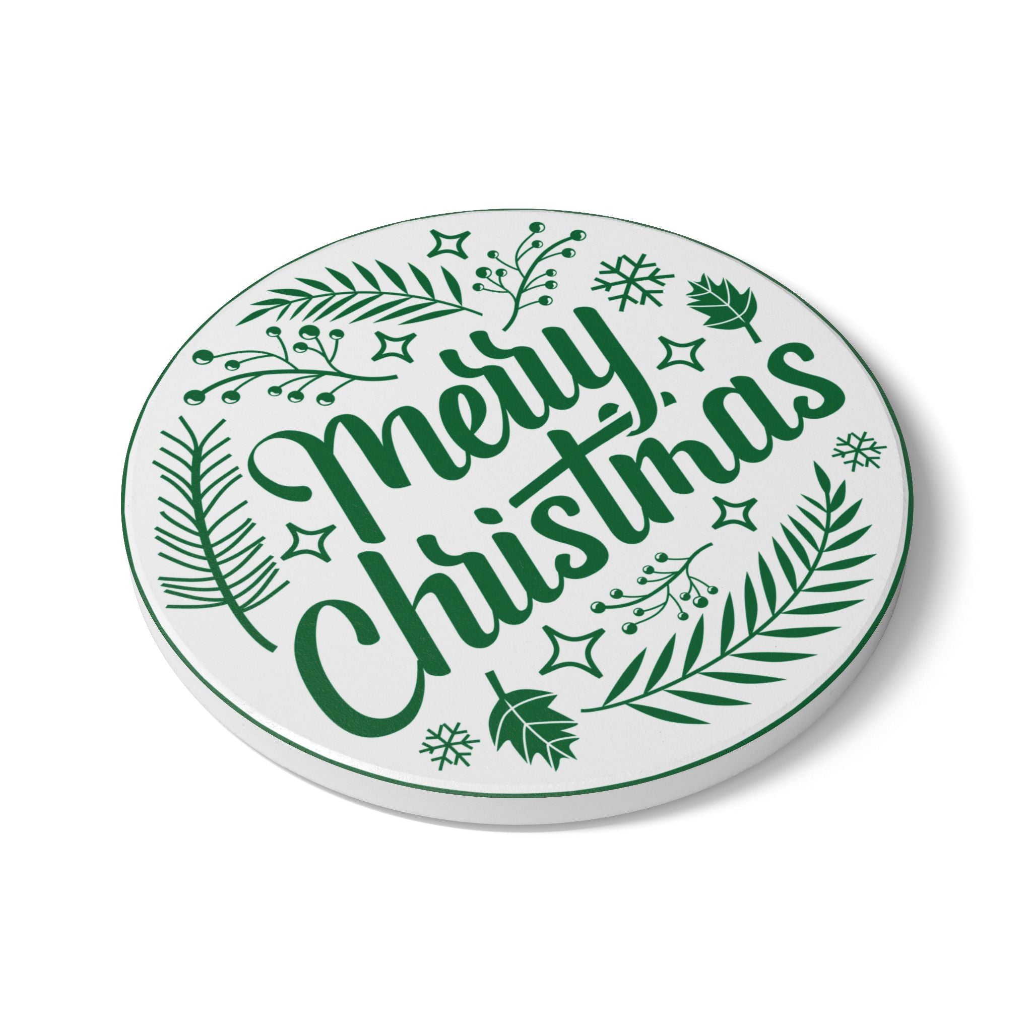 Cheerful Christmas Ceramic Coaster with Holiday Foliage Design