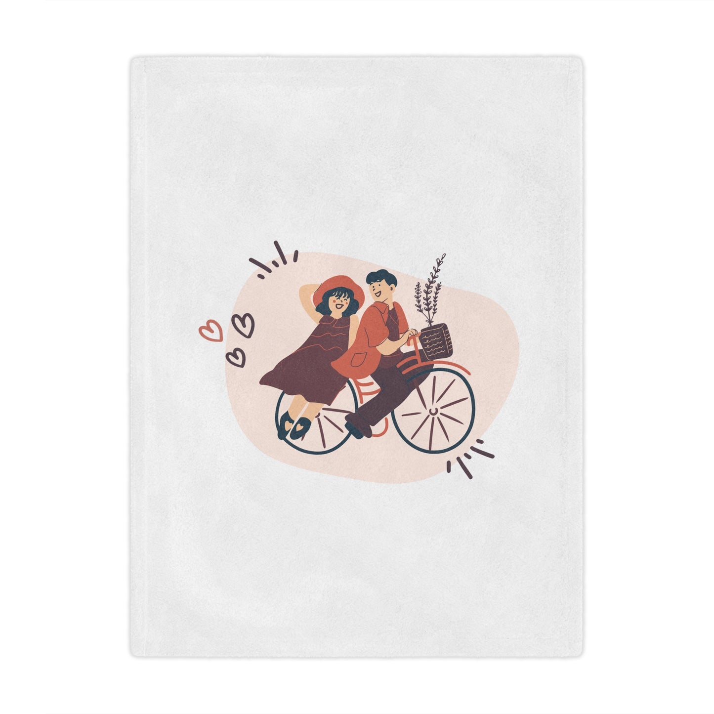 Couple on Cycle Printed Velveteen Minky Blanket for Valentine