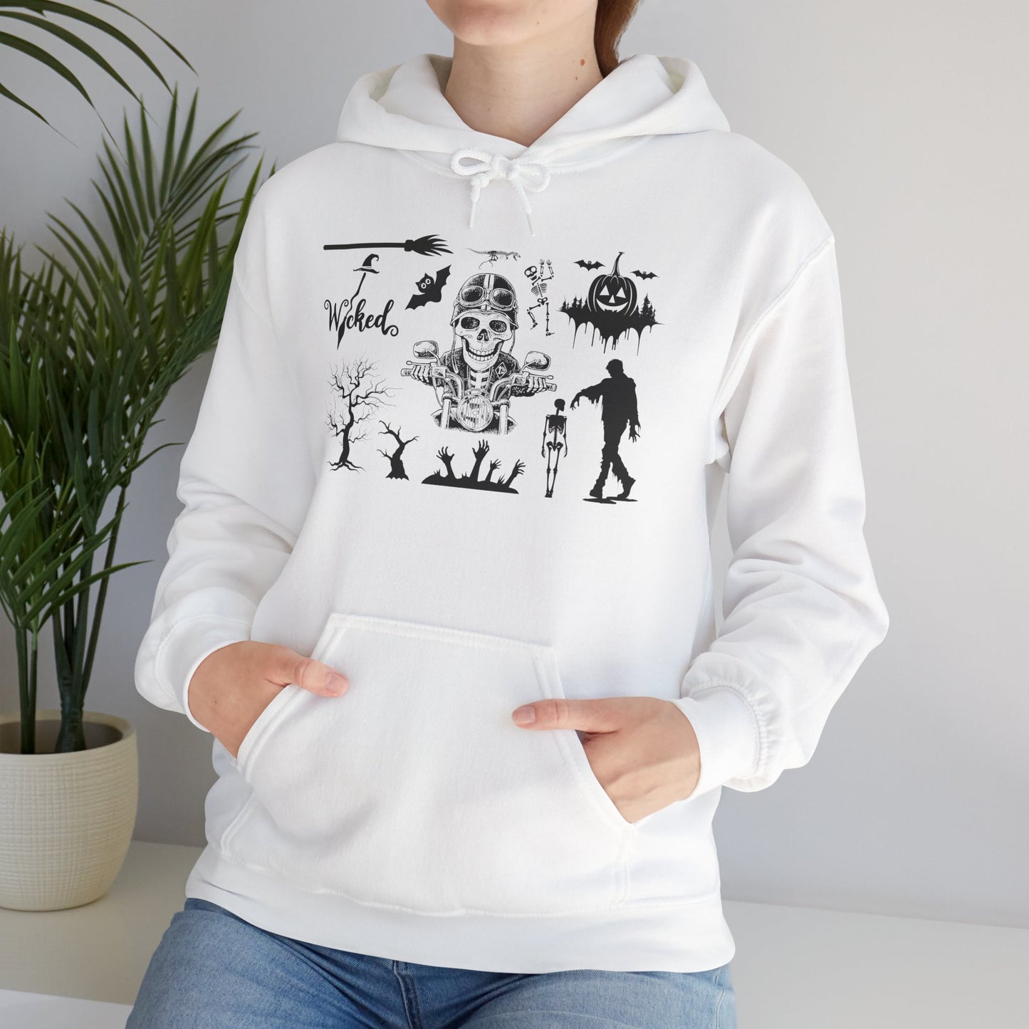 Wicked Skull Halloween Hoodie – Spooky Skeleton & Zombie Graphic Sweatshirt