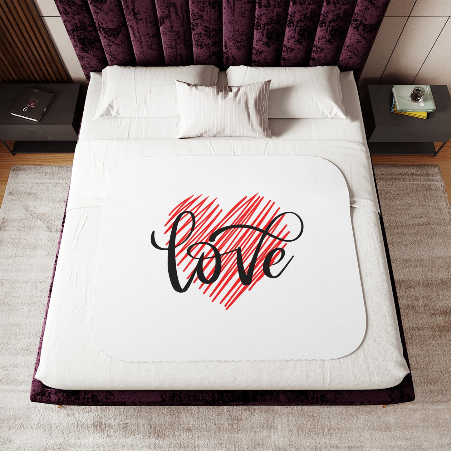 Love inside Heart in Red Printed Sherpa Blenket for Valentine