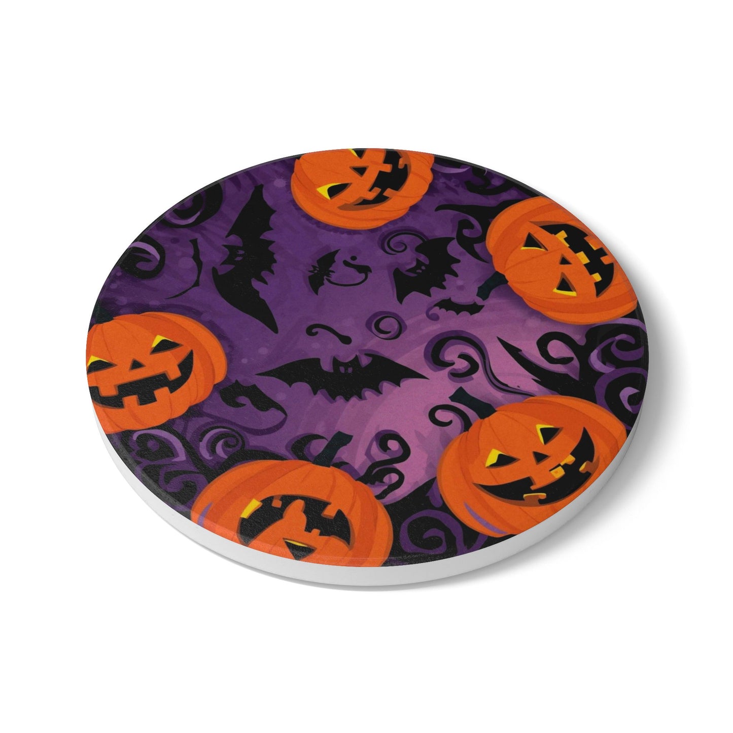 Playful Halloween Ceramic Coaster with Pumpkin Design